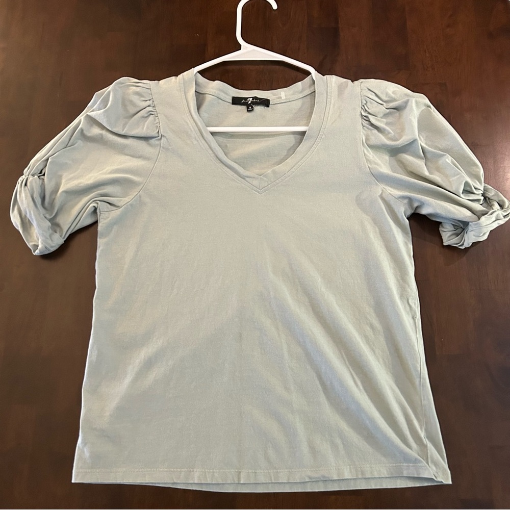 7 For All Mankind Puff Short Sleeve Top in Washed Mint Green Size S